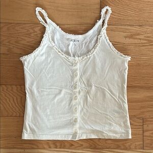 J. Crew Broken-in jersey button-front tank top with ruffle trim - Ivory